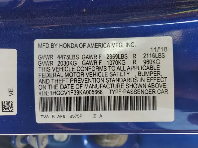 2019 HONDA ACCORD SPORT  