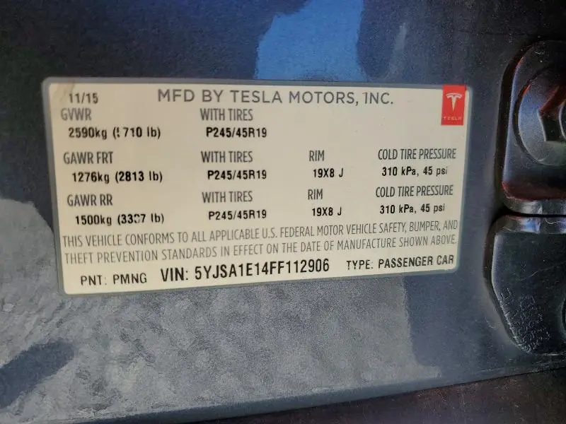 2015 TESLA MODEL S   