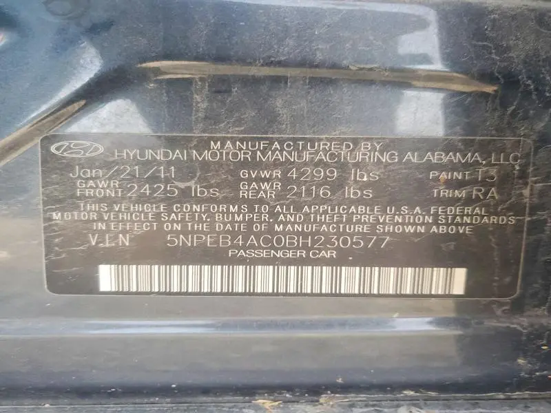 2011 HYUNDAI SONATA GLS  