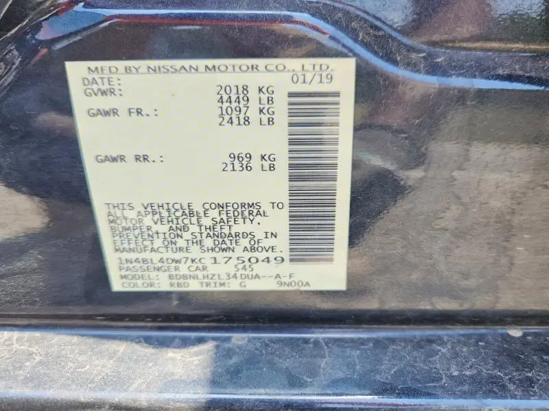 2019 NISSAN ALTIMA SV  