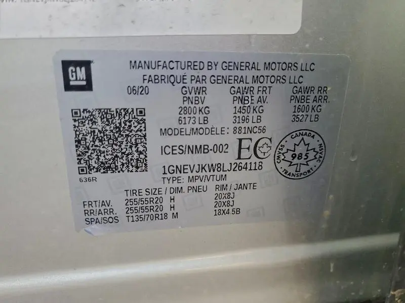 2020 CHEVROLET TRAVERSE RS  