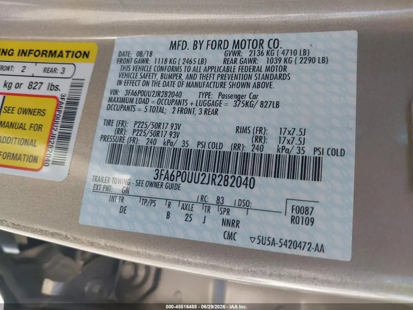 2018 FORD FUSION HYBRID S