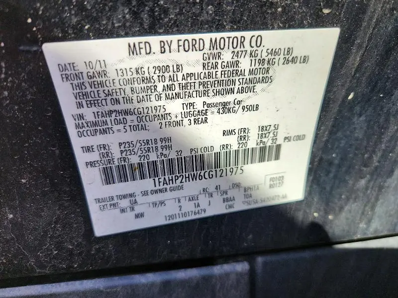 2012 FORD TAURUS SEL  