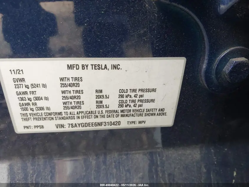 2022 TESLA MODEL Y LONG RANGE DUAL MOTOR ALL-WHEEL DRIVE