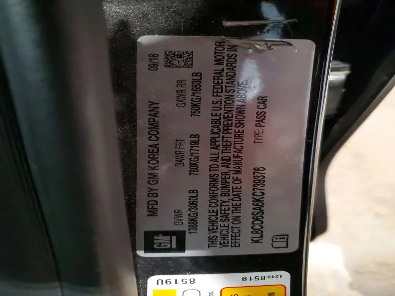 2019 CHEVROLET SPARK 1LT  