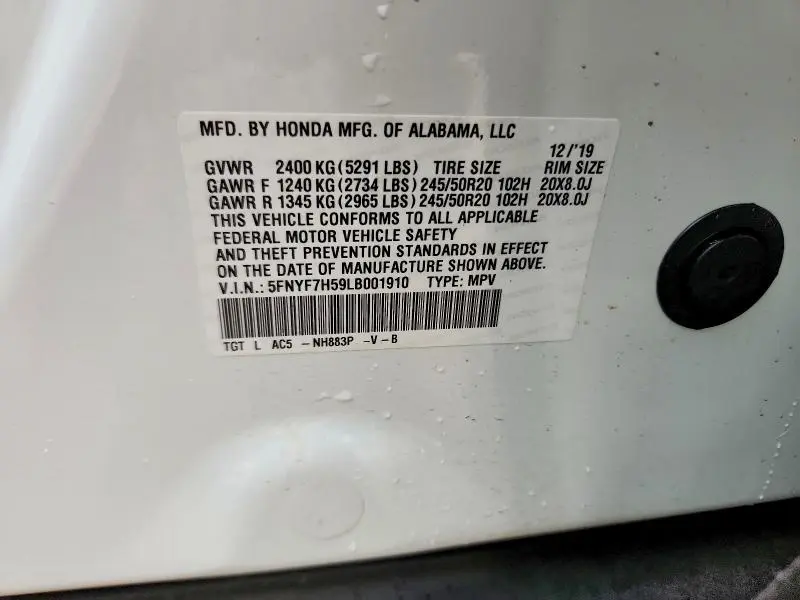 2020 HONDA PASSPORT EXL  