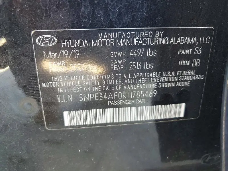 2019 HYUNDAI SONATA SEL  