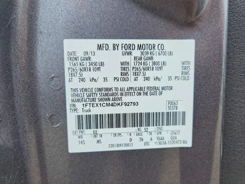 2013 FORD F150 SUPER CAB  