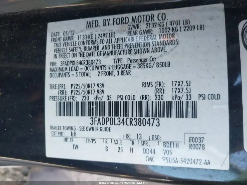2012 FORD FUSION HYBRID  