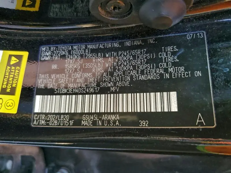 2013 TOYOTA HIGHLANDER BASE  