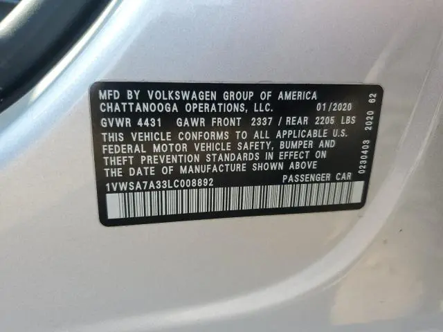 2020 VOLKSWAGEN PASSAT SE  