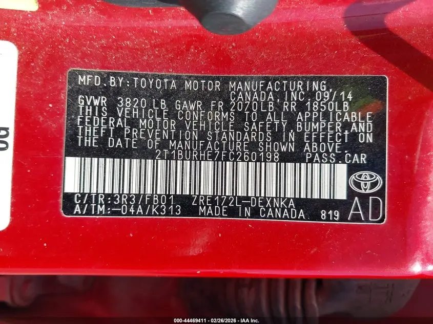 2015 TOYOTA COROLLA LE PLUS