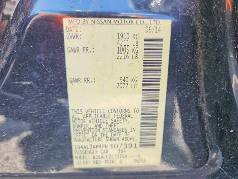 2015 NISSAN ALTIMA 2.5 S  