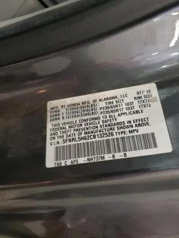 2012 HONDA ODYSSEY EXL  