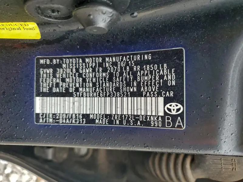 2015 TOYOTA COROLLA L  