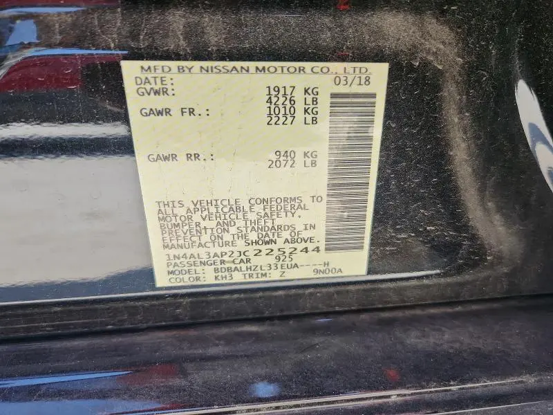 2018 NISSAN ALTIMA 2.5 SR  
