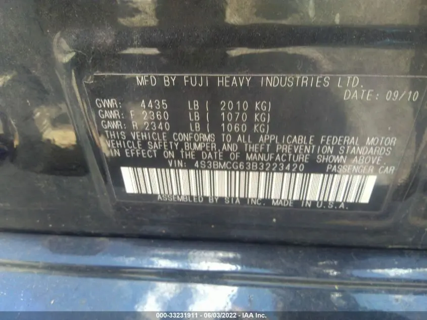 2011 SUBARU LEGACY 2.5I PREM AWP/PWR MOON
