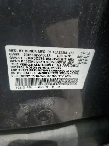 2016 HONDA PILOT EXL  