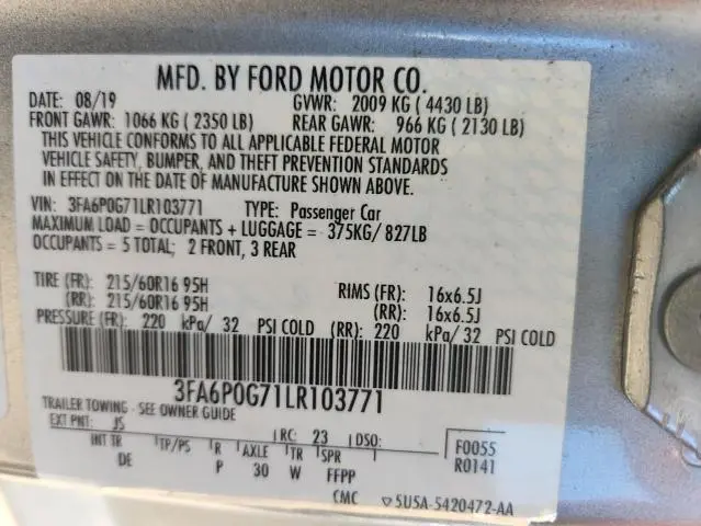 2020 FORD FUSION S  