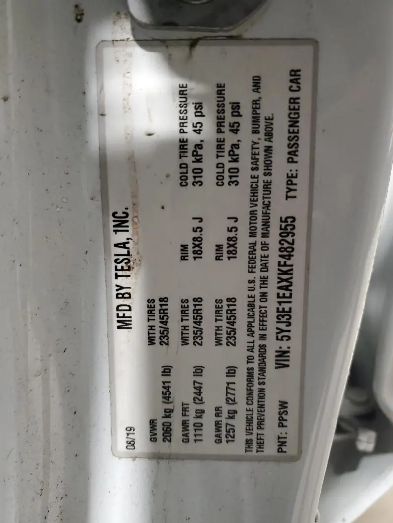 2019 TESLA MODEL 3   