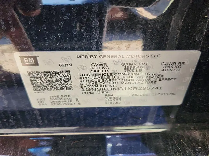 2019 CHEVROLET TAHOE K1500 LT  