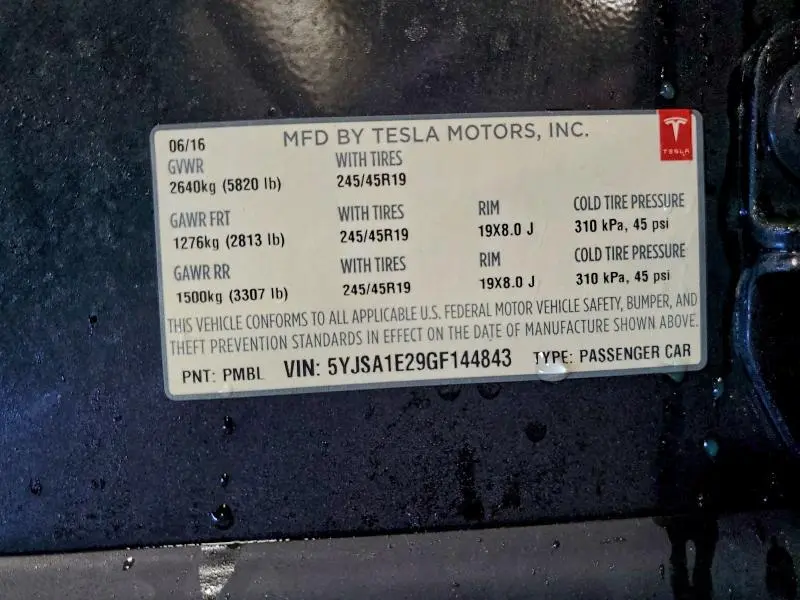 2016 TESLA MODEL S   