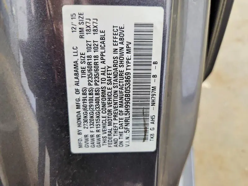 2016 HONDA ODYSSEY TOURING  