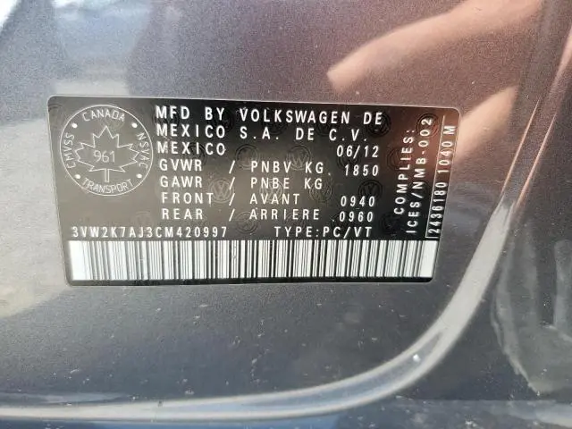 2012 VOLKSWAGEN JETTA BASE  