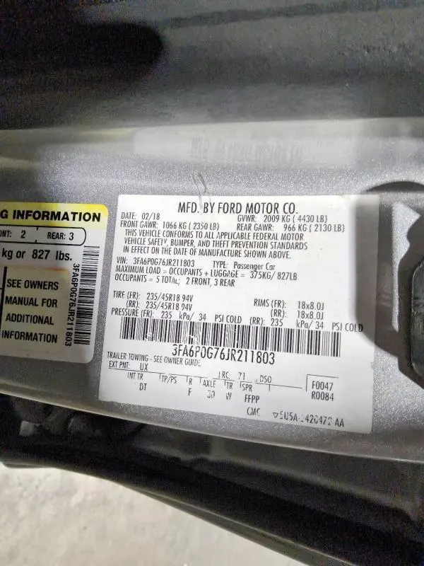 2018 FORD FUSION S  
