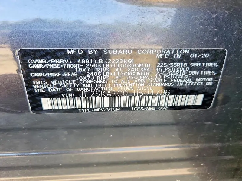 2020 SUBARU FORESTER LIMITED  