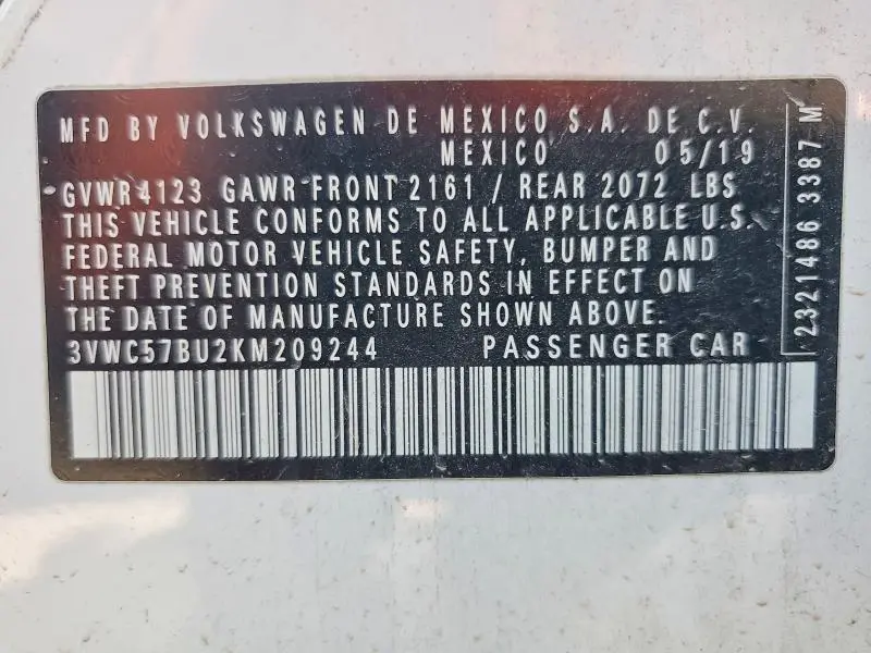 2019 VOLKSWAGEN JETTA S  