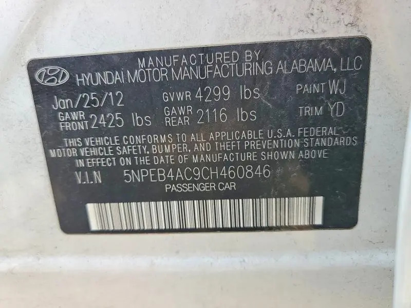 2012 HYUNDAI SONATA GLS  