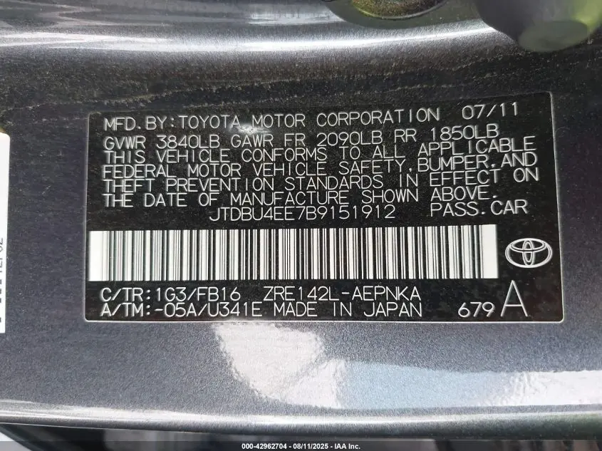 2011 TOYOTA COROLLA LE