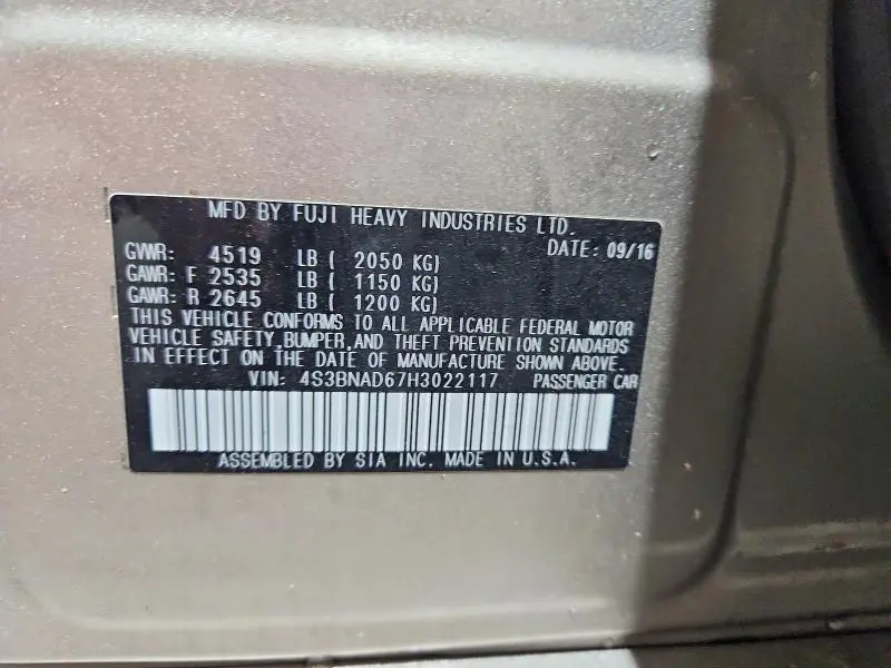 2017 SUBARU LEGACY 2.5I PREMIUM  