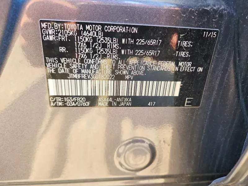 2016 TOYOTA RAV4 LE  
