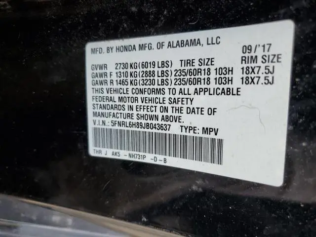 2018 HONDA ODYSSEY TOURING  