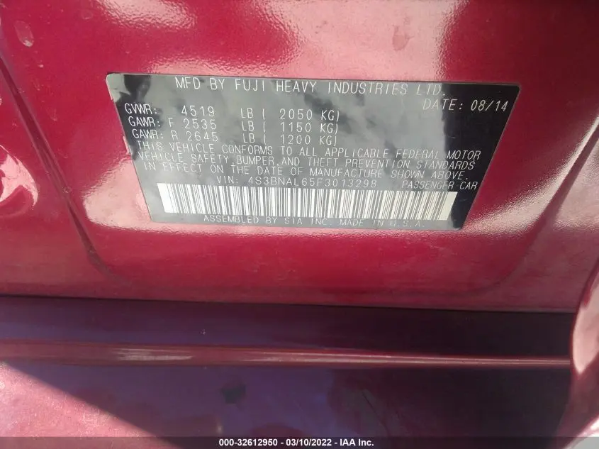 2015 SUBARU LEGACY 2.5I LIMITED