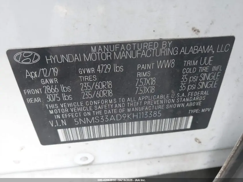 2019 HYUNDAI SANTA FE SEL PLUS