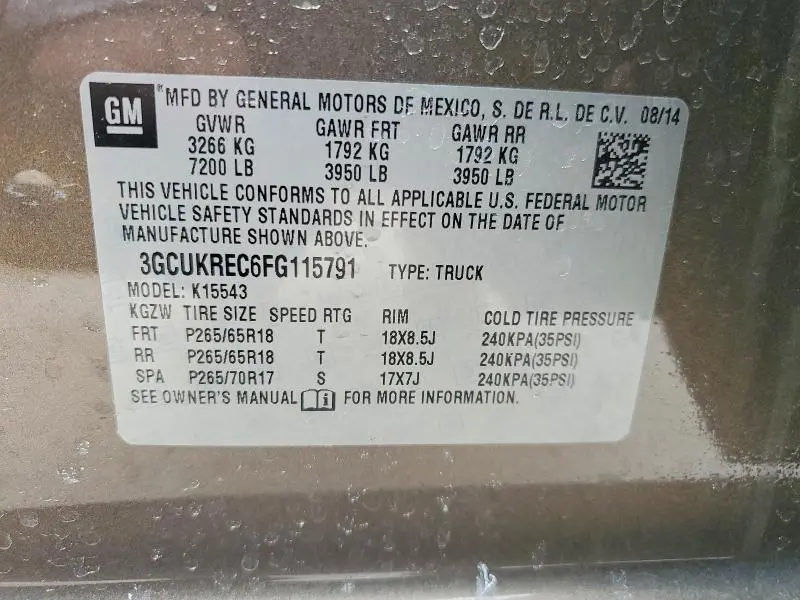 2015 CHEVROLET SILVERADO K1500 LT  