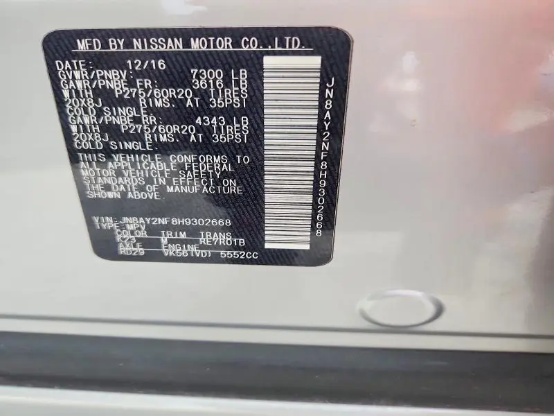 2017 NISSAN ARMADA PLATINUM  