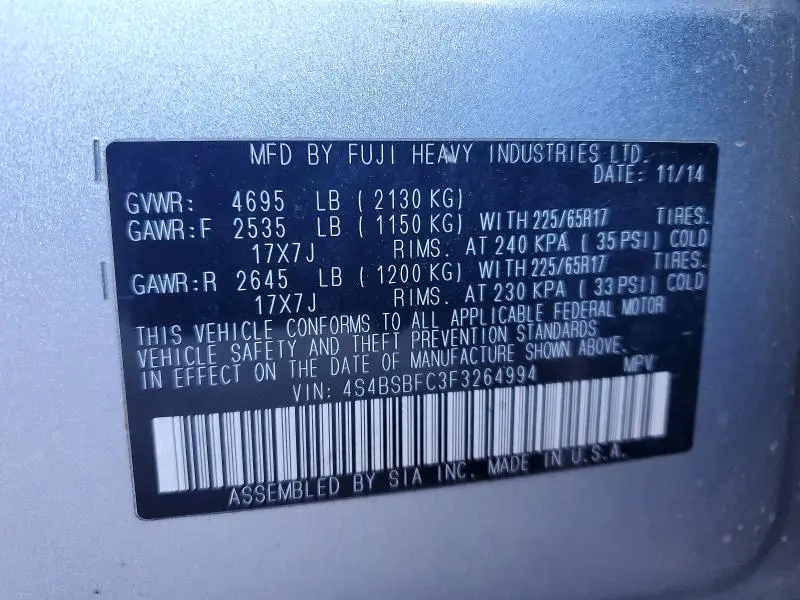 2015 SUBARU OUTBACK 2.5I PREMIUM  