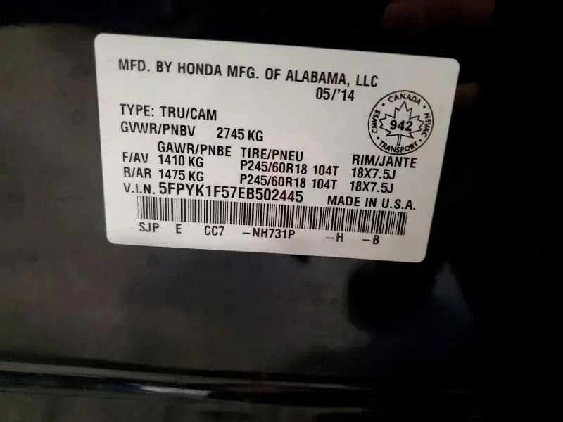 2014 HONDA RIDGELINE RTL  