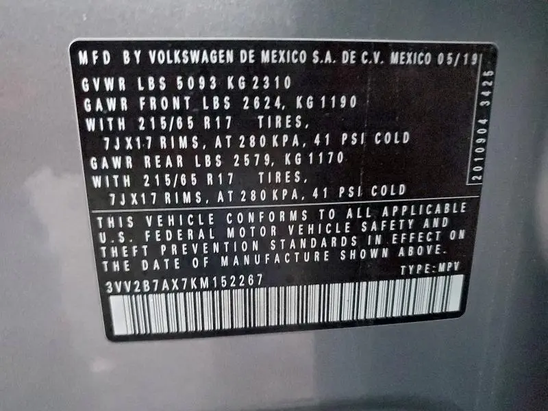 2019 VOLKSWAGEN TIGUAN SE  