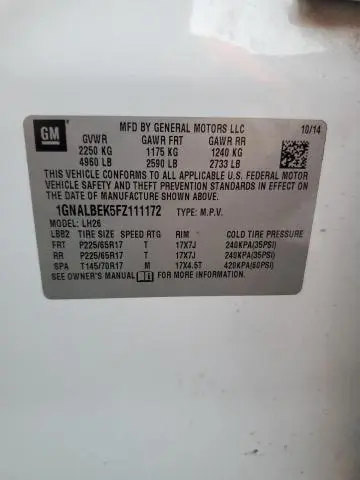 2015 CHEVROLET EQUINOX LT  