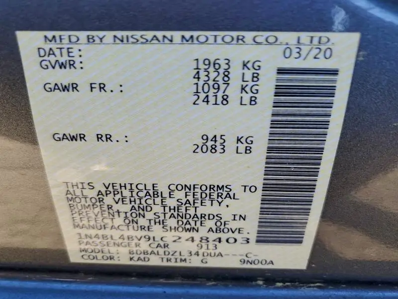 2020 NISSAN ALTIMA S  