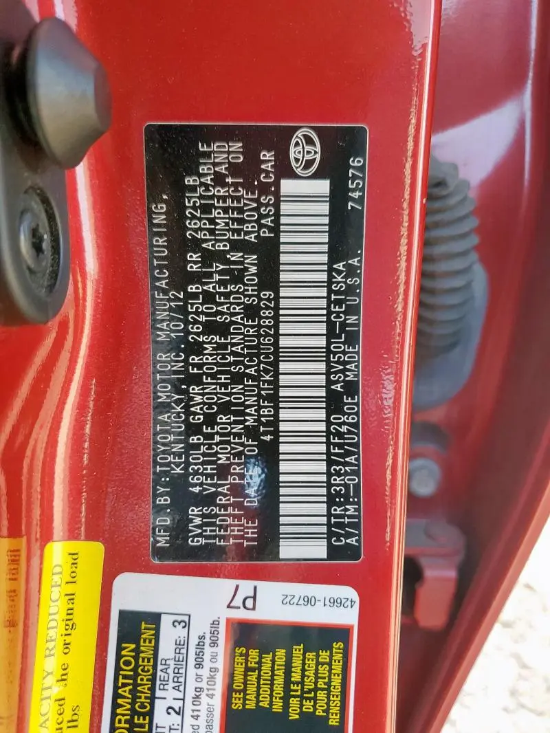2012 TOYOTA CAMRY BASE  