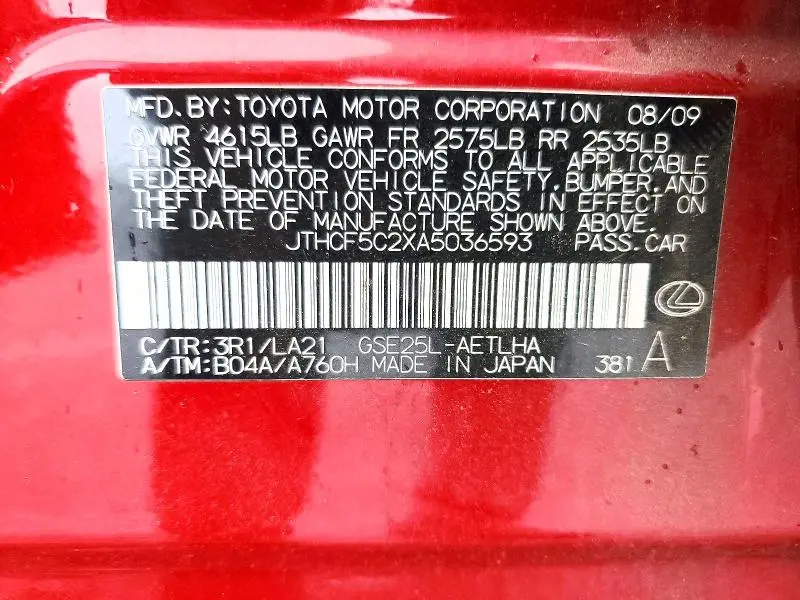 2010 LEXUS IS 250 BASE  