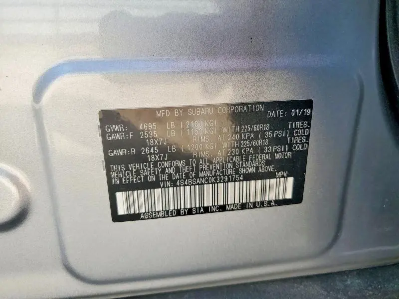 2019 SUBARU OUTBACK 2.5I LIMITED  