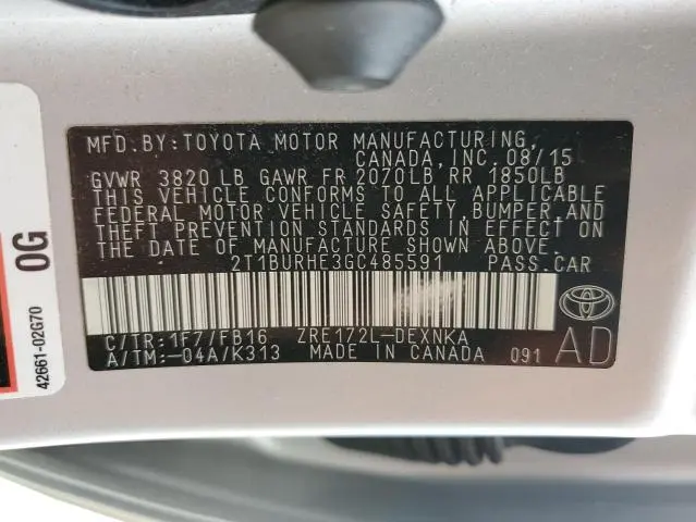 2016 TOYOTA COROLLA L