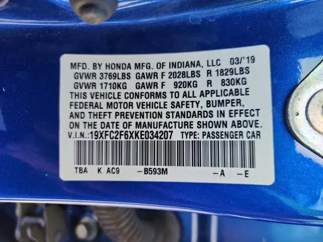 2019 HONDA CIVIC LX  
